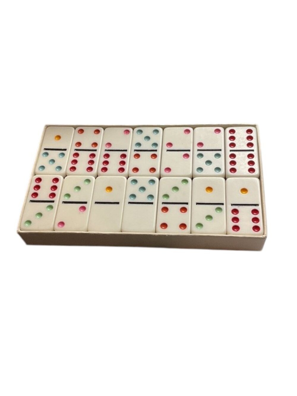 Vintage Classic White Domino Set with Multicolor Pips - Home Games